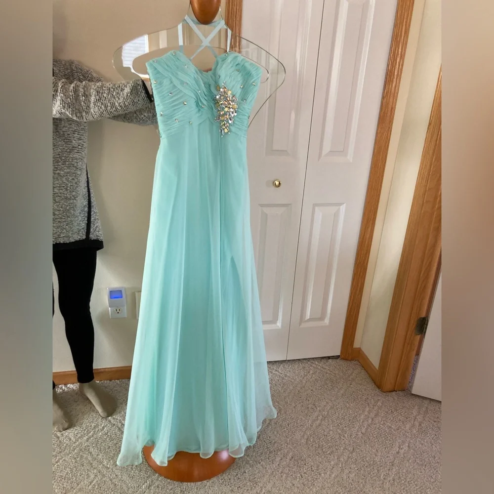 Baby Blue Strapless Prom Dress with Sparkles - Picture 3 of 3